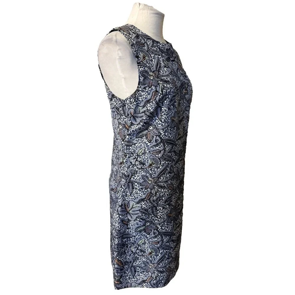 Tory Burch Dress SILK Sheath 8 Blue White Orange Sleeveless Career Church